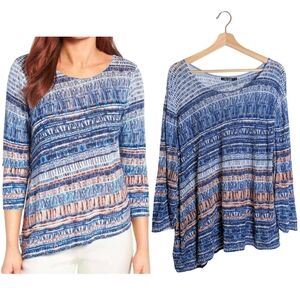 Nic + Zoe Oceanside Linen Blend Knit Top Size 2X Asymmetric Hem Lightweight